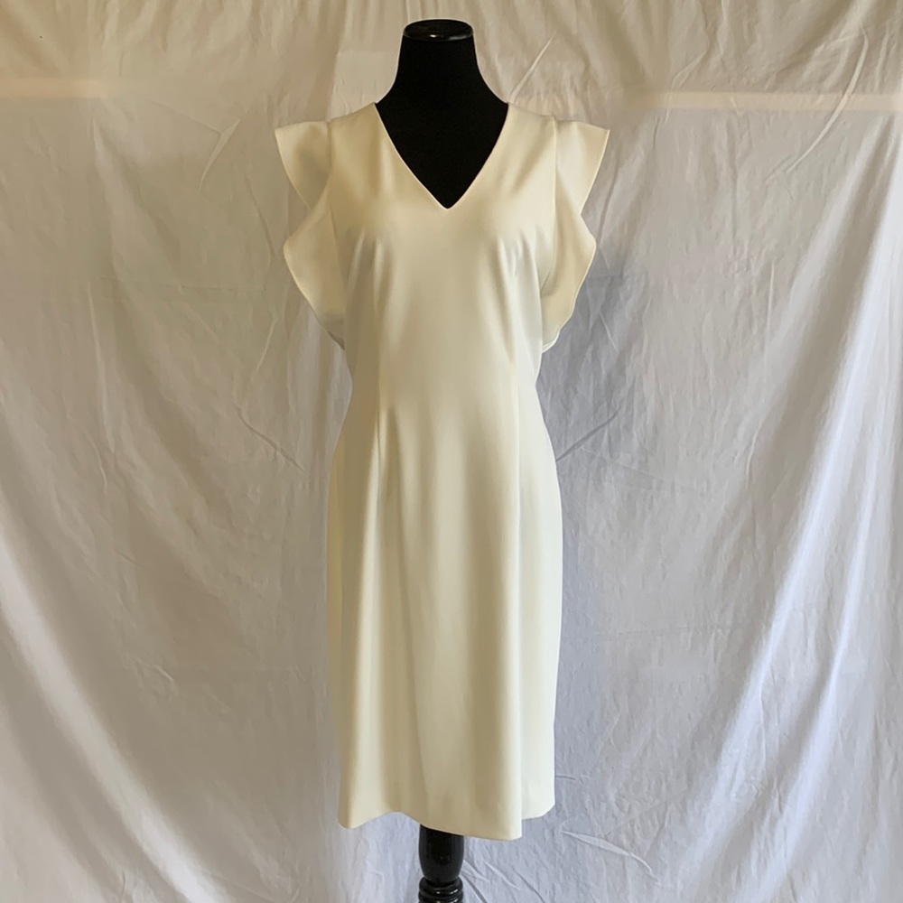 Antonio Melani Off White V-neck Flutter Sleeved Dress